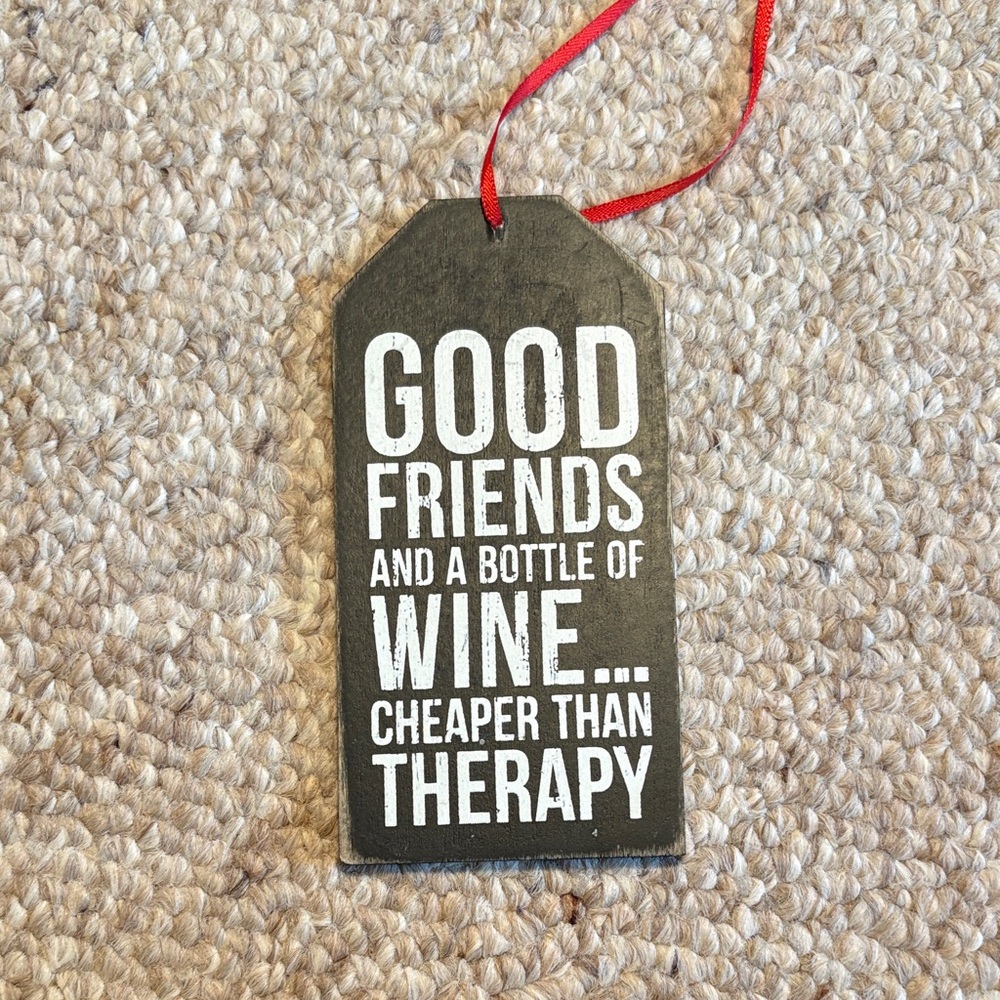 Wooden Wine Tag Sign - Black with White Text